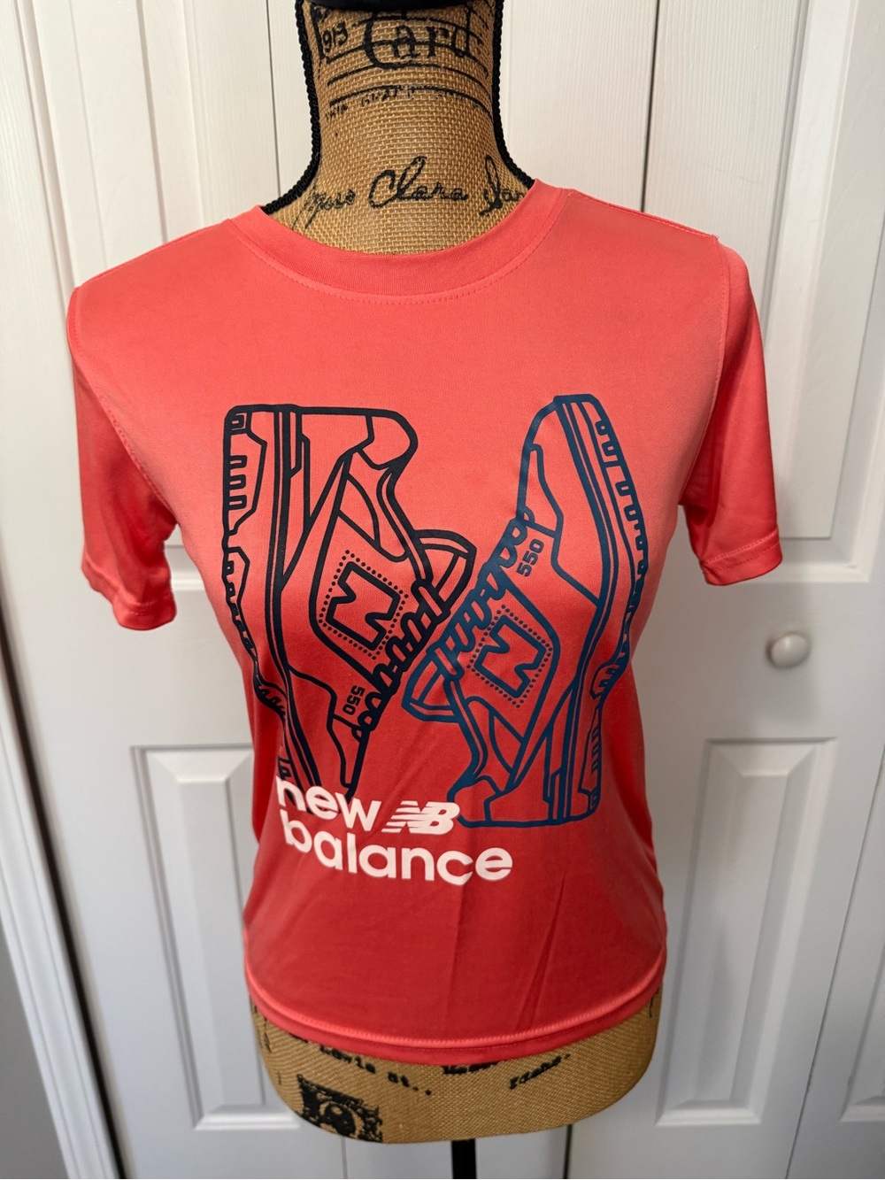 New Balance Coral Tee with Navy Sneaker Graphic
